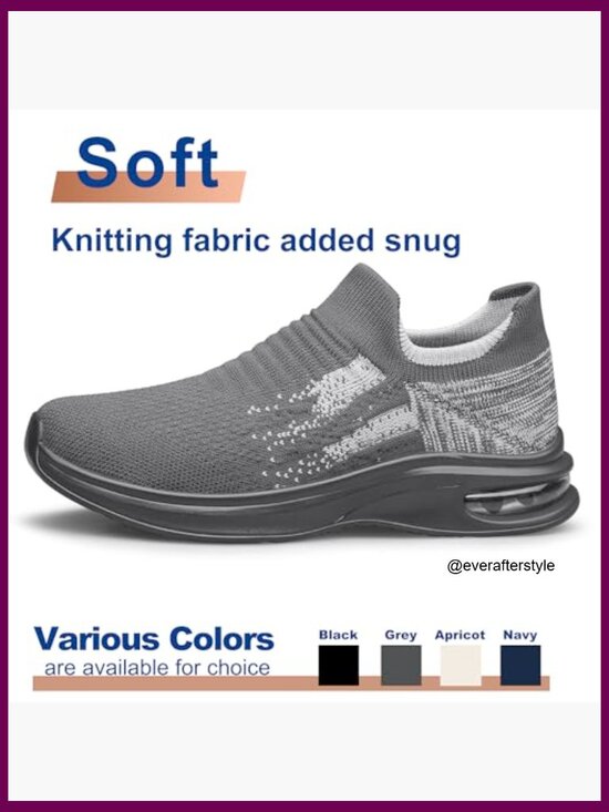 Lightweight Slip On Athletic Shoes with Breathable Woven Fabric and Air Cushion main image 6